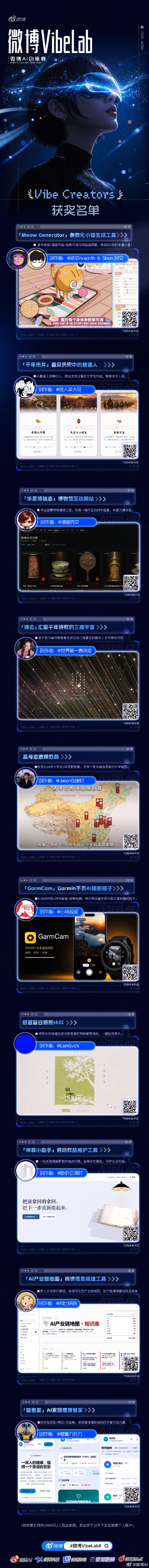 微博 VibeLab 官方发布的《Vibe Creators 获奖名单》完整长图